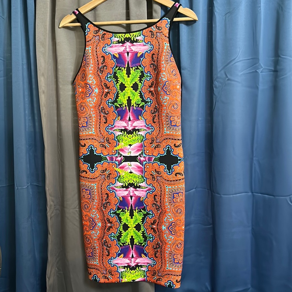 Clover Canyon Polyester Spandex Tank Mini Dress size Large L. Orange Multi color